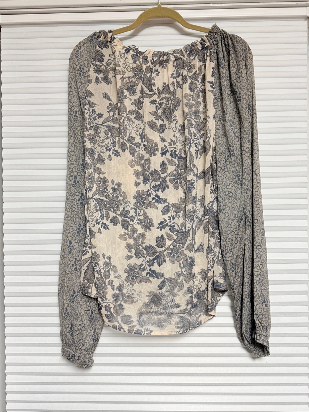 Free People Cream and Gray Floral Peasant Blouse - Picture 2 of 4